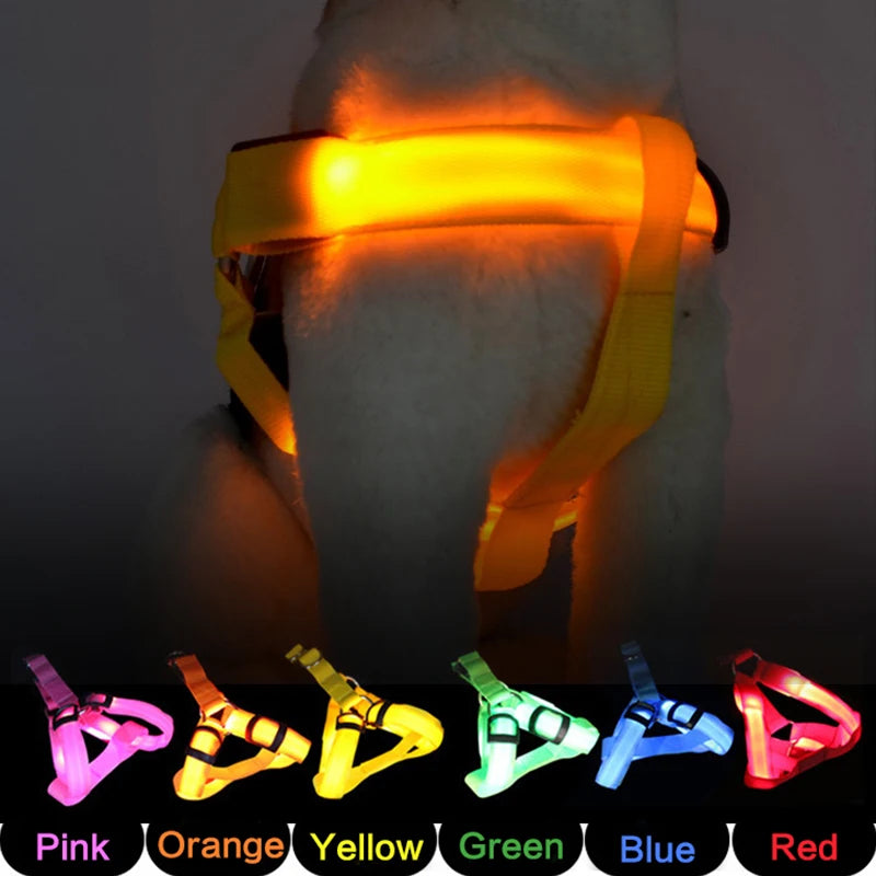USB Rechargeable Light Up Dog Harness - Night Safety with LED Anti-Pull