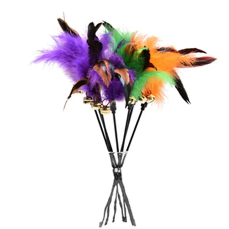 2 Cat Toys with Bell and Feathers - Interactive Fun for Your Cat: Stimulates Hunting Instinct, Hours of Entertainment