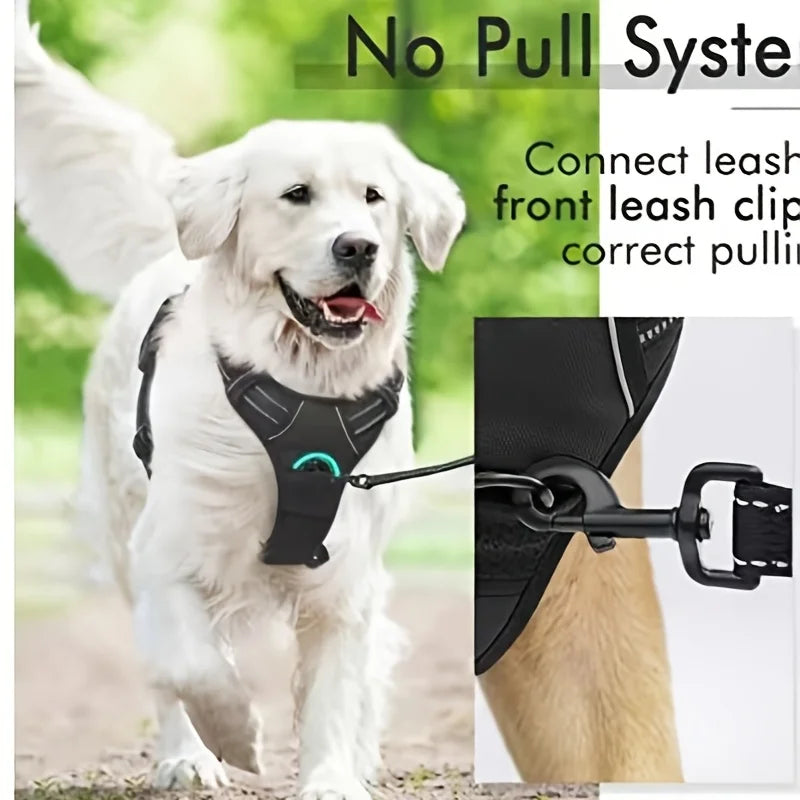 Dog Harness – With 2 Leash Clips, Adjustable and Comfortable, For Safe and Controlled Walking – Black