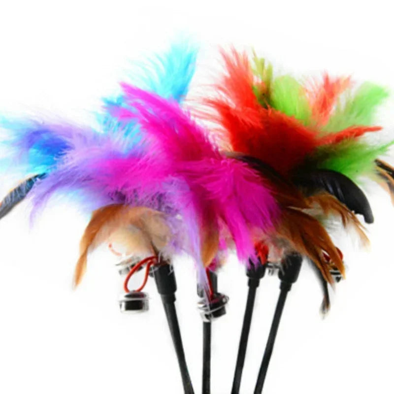 2 Cat Toys with Bell and Feathers - Interactive Fun for Your Cat: Stimulates Hunting Instinct, Hours of Entertainment