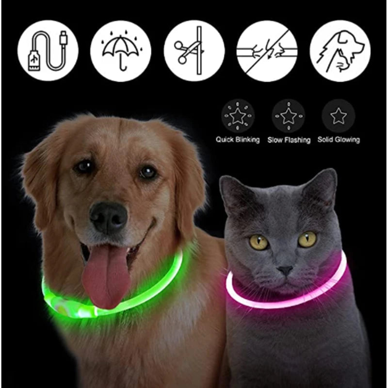 Collare LED Luminoso per Cani e Gatti – Ricaricabile USB e Sicuro per la Notte