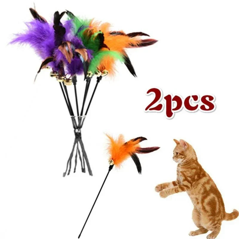2 Cat Toys with Bell and Feathers - Interactive Fun for Your Cat: Stimulates Hunting Instinct, Hours of Entertainment